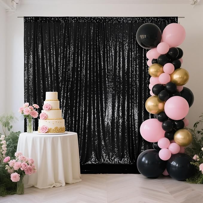 SquarePie Sequin Backdrop 6FT x 8FT Black Curtain Background for Halloween Wedding Party