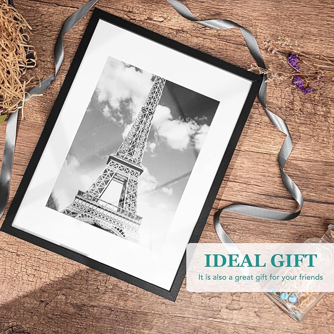 TWING 12 x 16 Picture Frames Set of 6, Display Pictures 8.5x11 with Mat or 12x16 Without Mat, Large Photo Gallery Wall Frame Set Wall Mounting Black Composite Wood