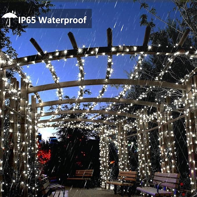 Toodour Solar Christmas Lights Outdoor, 2 Packs Total 144ft 400 LED Solar String Lights with 8 Mode, Outdoor Christmas String Light for Garden, Patio, Fence, Balcony, Xmas Tree Decor - White