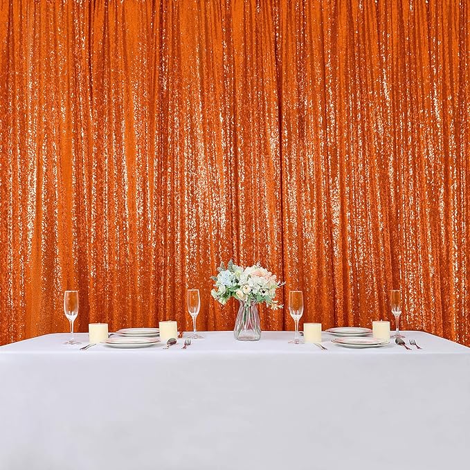 Hahuho Orange Sequin Backdrop Curtain, 4PCS 2FTx8FT Glitter Backdrop Curtain for Parties, Christmas, Wedding, Party Decoration（4 Panels, 2FT x 8FT, Orange