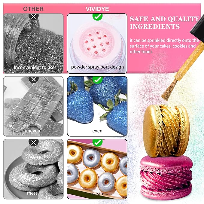 Edible Glitter - 4 Colors 5g/Bottle Halloween Luster Dust Edible Set, Food Grade Edible Glitter for Drinks, Cocktails, Cupcakes, Cookies, Candy, Glimmer Sprinkle Powder for Party Foods, Baking, Beverage