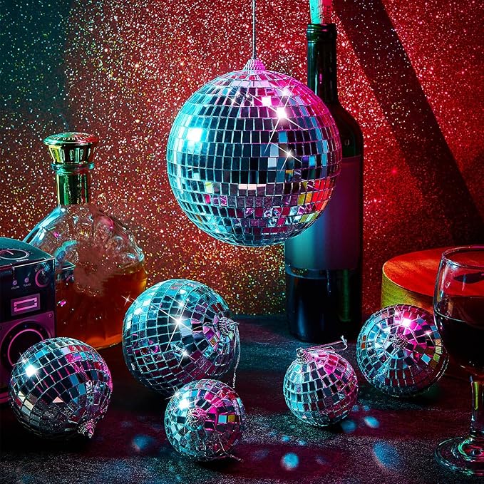 WILLBOND 12 Pack Disco Ball Mirror Ball with Hanging Ring for Fun Retro Disco Party Decorations Party Dj Lighting Effect Stage Props Game Accessories, 5.91", 3.94", 3.15", 2.36"(Silver)