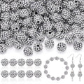 160pcs 10mm Rhinestone Beads for Jewelry Making, Black White Shiny Round Disco Ball Beads Bulk, Sparkle Crystal Clay Christmas for Bracelet Baseball Necklace Earring Crafting and DIY