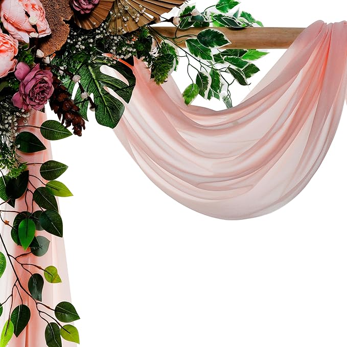 VDS Pack of 3 Panel (30 Inch X 20 Feet) Wedding Arch Draping Fabric Sheer Chiffon Fabric Drapery for Wedding Ceremony Reception Swag Backdrop Canopy Chuppah ARBO Altars Decoration (Dusty Rose)