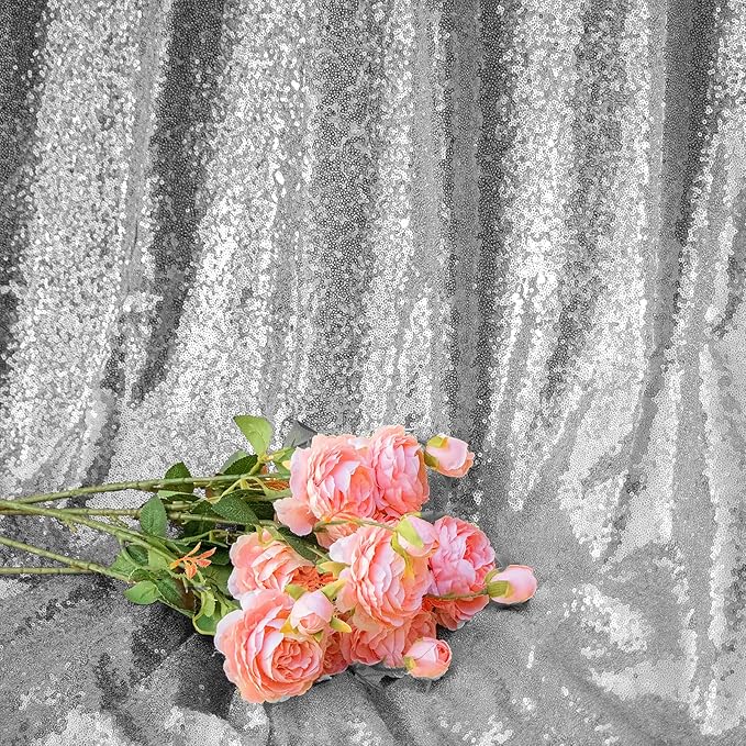 Silver Sequin Backdrop Curtains 1 Panel 8FTx8FT Wedding Photo Backdrop Drapes Glitter Birthday Bridal Party Curtains Sparkle Background Party Decor Curtains