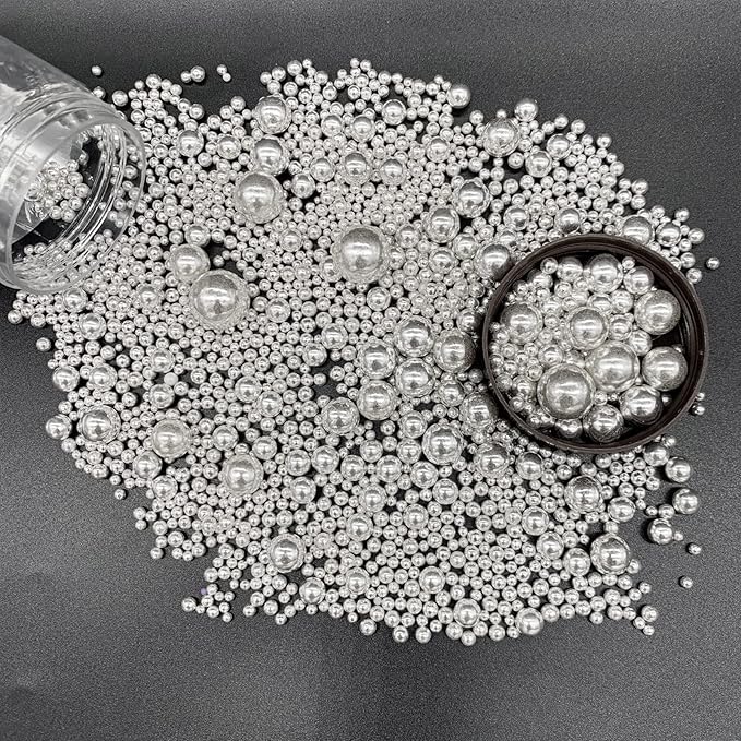 Weraru Edible Silver Pearl Sugar Sprinkles Candy Mixing Size Baking Edible Cake Decorations Cupcake Toppers Cookie Decorating Celebrations Wedding Shower Party Chirstmas Supplies 120g/ 4.2oz
