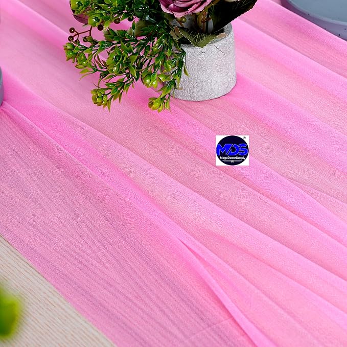 MDS 2 Pack 10ft Chiffon Table Runner 29 x 120 Inches Sheer Wedding Runner Romantic Rustic Table Runner for Wedding Decorations, Birthday Parties, Bridal Shower Party Arch Decor - Bubblegum Pink