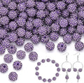 100 pcs 10mm Rhinestone Beads for Jewelry Making, Purple Shiny Round Shamballa Disco Beads Bulk, Sparkle Crystal Clay Christmas for Bracelet Baseball Necklace Earring Crafting and DIY
