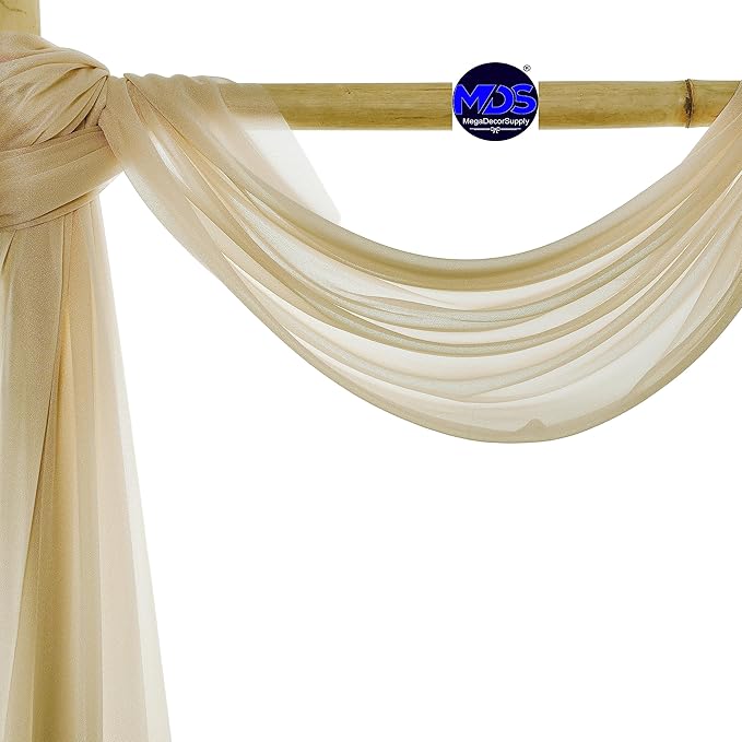 MDS Halloween Chiffon Draping Fabric - 1 Panel, 30" Wide x 100ft Long - Sheer Spooky Arbor & Canopy Drapery for Haunted House Backdrops, Party Ceilings, DIY Costumes & Themed Events - Champagne Gold