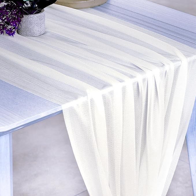 VDS Pack of 3 Panel (30 Inch X 20 Feet) Wedding Arch Draping Fabric Sheer Chiffon Fabric Drapery for Wedding Ceremony Reception Swag Backdrop Canopy Chuppah ARBO Altars Decoration (Ivory)