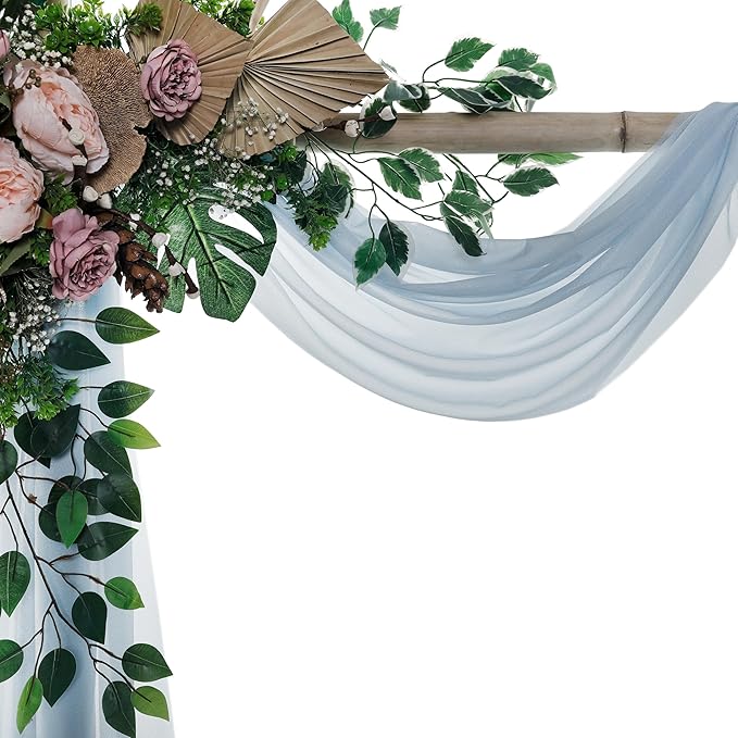 VDS Pack of 2 Panel (30 Inch X 100 Feet) Wedding Arch Draping Fabric Sheer Chiffon Fabric Drapery for Wedding Ceremony Reception Swag Backdrop Canopy Chuppah ARBO Altars Decoration (Baby Blue)