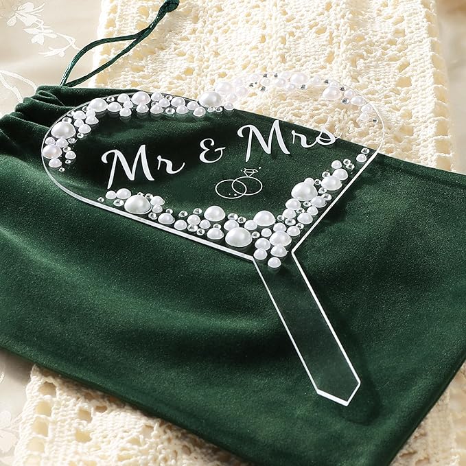 Coucoland Mr and Mrs Cake Topper - Heart Wedding Cake Decor with Rhinestones and Pearls for Engagement Bridal Anniversary