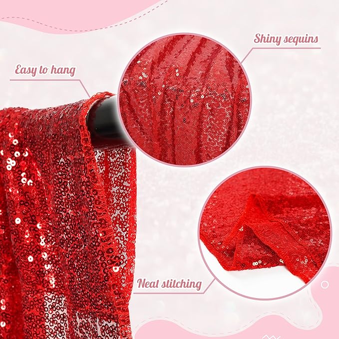 PartyDelight Dark Red Sequin Backdrop Sparkly Wedding Curtain Special Events Party 6FTx6FT