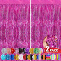 Hot Pink Metallic Tinsel Foil Fringe Curtains, 2 Pack 3.3x8.3 Feet Party Streamer for Birthday Party Decorations, Halloween Decor, Foil Curtain Backdrop for Bachelorette Party