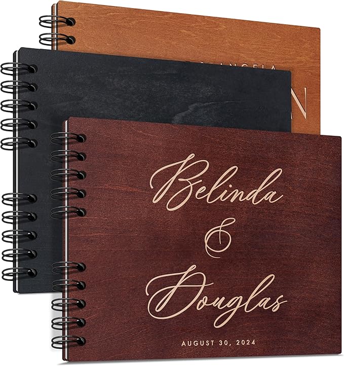Personalized Wood Wedding Guest Book - 5 Colors/Finishings, 2 Sizes, 12 Designs - Wood Wedding Decorations, Guest Book Signs for Wedding Reception (DESIGN 1)