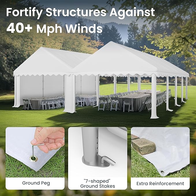 PHI VILLA 26'x16' Outdoor Heavy Duty Party Tent Large Commercial Canopy Wedding Event Shelter with Removable and Opaque Sidewalls for Patio Outdoor Garden Events, White
