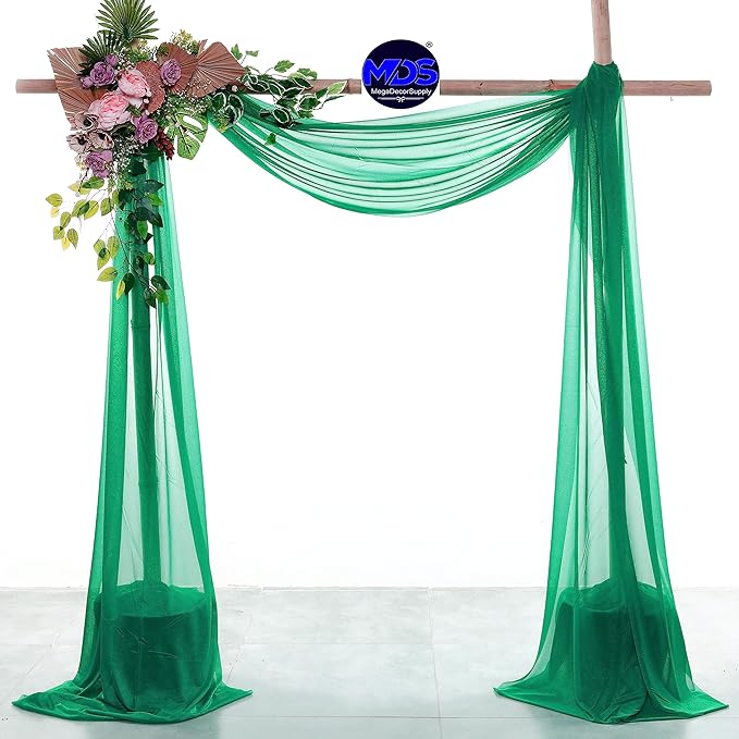 MDS Halloween Chiffon Draping Fabric - 1 Panel, 30" Wide x 75ft Long - Sheer Spooky Arbor & Canopy Drapery for Haunted House Backdrops, Party Ceilings, DIY Costumes & Themed Events - Emerald Green