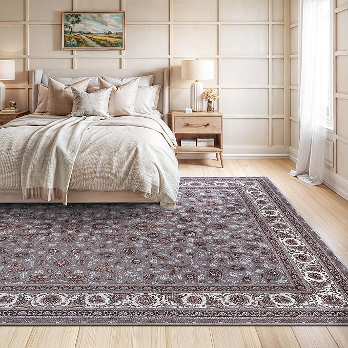 Bloom Rugs Washable Non-Slip 9' x 12' Rug - Slate Gray Traditional Oriental Area Rug for Living Room, Bedroom, Dining Room, and Kitchen - Exact Size: 9' x 12'