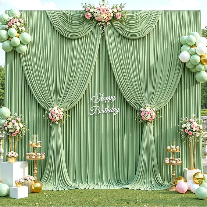40ft x 12ft Sage Green Backdrop Curtains Wrinkle Free Backdrop Curtain for Wedding Parties Green Fabric Backdrops Drapes Back Drop Cloth Bridal Shower Stage Curtains Wedding Decorations for Reception