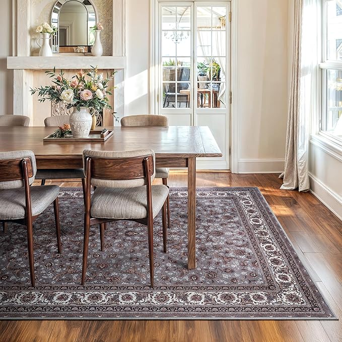 Bloom Rugs Washable Non-Slip 8' x 10' Rug - Slate Gray Traditional Oriental Area Rug for Living Room, Bedroom, Dining Room, and Kitchen - Exact Size: 8' x 10'
