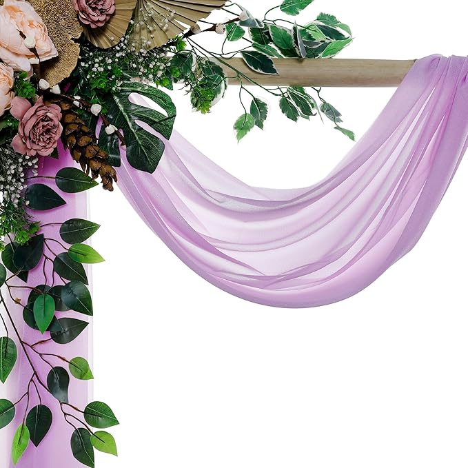 VDS Pack of 4 Panel (30 Inch X 20 Feet) Wedding Arch Draping Fabric Sheer Chiffon Fabric Drapery for Wedding Ceremony Reception Swag Backdrop Canopy Chuppah ARBO Altars Decoration (Orchid)