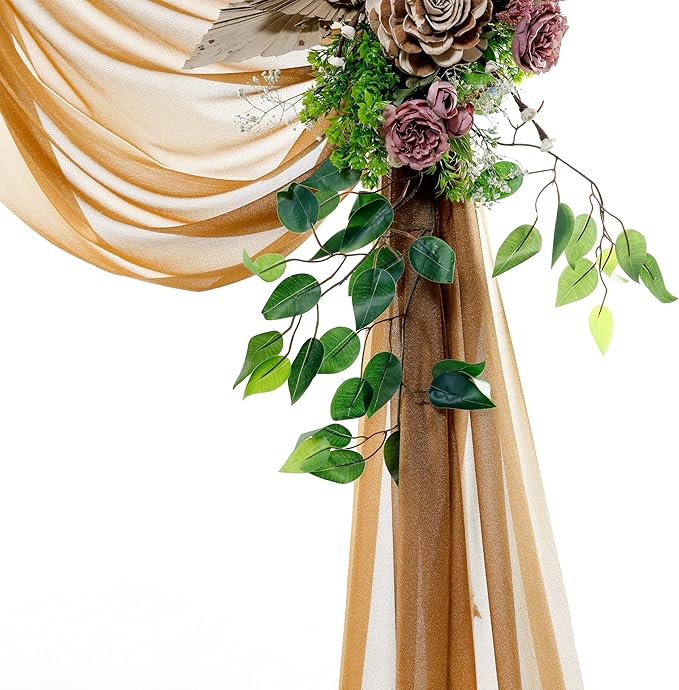 VDS Pack of 3 Panel (30 Inch X 20 Feet) Wedding Arch Draping Fabric Sheer Chiffon Fabric Drapery for Wedding Ceremony Reception Swag Backdrop Canopy Chuppah ARBO Altars Decoration (Mocha)