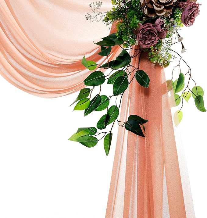 VDS Pack of 1 Panel (30 Inch X 40 Feet) Wedding Arch Draping Fabric Sheer Chiffon Fabric Drapery for Wedding Ceremony Reception Swag Backdrop Canopy Chuppah ARBO Altars Decoration (Coral Peach)