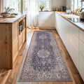 Bloom Rugs Washable Non-Slip 7 ft Runner - Dark Blue/Beige Traditional Medallion Runner for Entryway, Hallway, Bathroom, and Kitchen - Exact Size: 2.5' x 7'