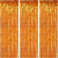 TONIFUL 3Pcs Orange Door Streamers,Photo Booth Backdrop Metallic Streamers Foil Fringe Curtains for Halloween Thanksgiving New Year Bachelorette Birthday Party Streamers Decor(9.9ft x 6.6ft)