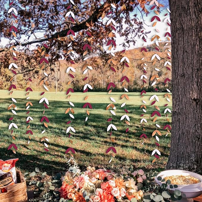 52 Ft Burgundy Rose Gold Party Decorations Leaf Garland Kit Paper Hanging Leaves Streamer Banner for Birthday Bachelorette Engagement Anniversary Wedding Bridal Shower Fall Autumn Party Decor Supplies