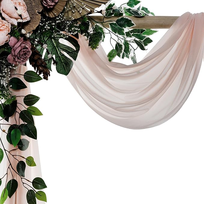 VDS Pack of 1 Panel (30 Inch X 30 Feet) Wedding Arch Draping Fabric Sheer Chiffon Fabric Drapery for Wedding Ceremony Reception Swag Backdrop Canopy Chuppah ARBO Altars Decoration (Nude)
