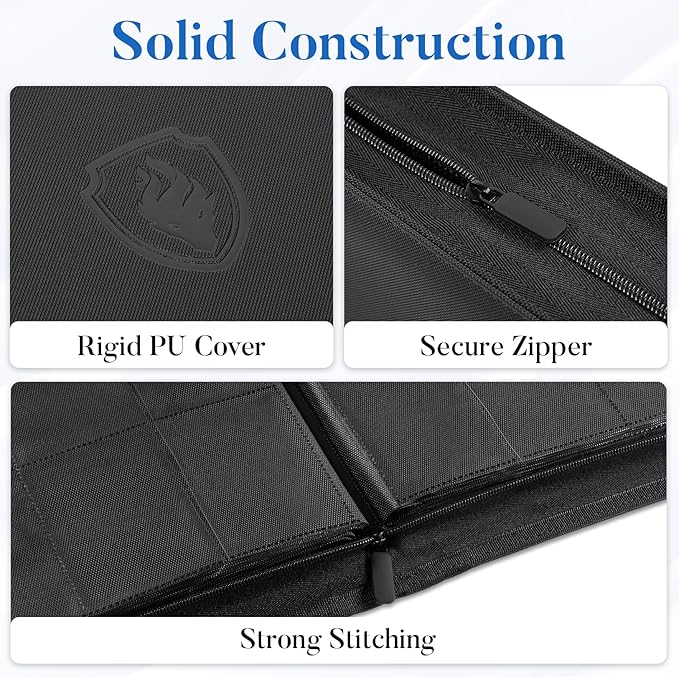 Premium Zip Card Binder 12 Pocket, Fabmaker 912 Pockets Trading Card Binder, PU Zipper Card Collection Album, Sturdy Side-Loading Card Book Holder for MTG, TCG, Game Cards, Sports Cards, Teal