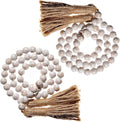 Farmhouse Wood Bead Garland Set of 2 with Tassels - Decorative Home Boho Beads