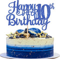 1 PCS Happy 10th Birthday Cake Topper Glitter Cheers to 10 Years Birthday Cake Pick 10 Fabulous Double Digits Cake Decoration for Happy 10th Birthday Theme Party Decorations Supplies Blue