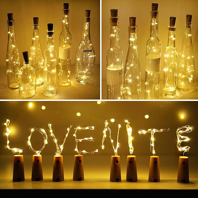 Wine Bottle Lights with Cork, LoveNite 10 Pack Battery Operated Bright LED Fairy Mini String Lights for Liquor Bottles DIY, Birthday Party, Christmas, Wedding - Indoor Decorative Lighting (Warm White)