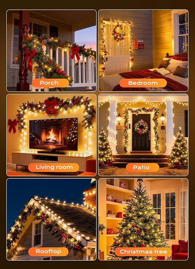 Minetom LED Clear White Christmas String Lights, 200 Count 66 Feet LED Christmas Lights Bulb, Christmas Decorations Indoor, Christma Tree Lights for Indoor Outdoor Xmas Wedding Party Festival