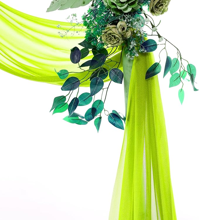 VDS Pack of 2 Panel (30 Inch X 30 Feet) Wedding Arch Draping Fabric Sheer Chiffon Fabric Drapery for Wedding Ceremony Reception Swag Backdrop Canopy Chuppah ARBO Altars Decoration (Parrot Green)