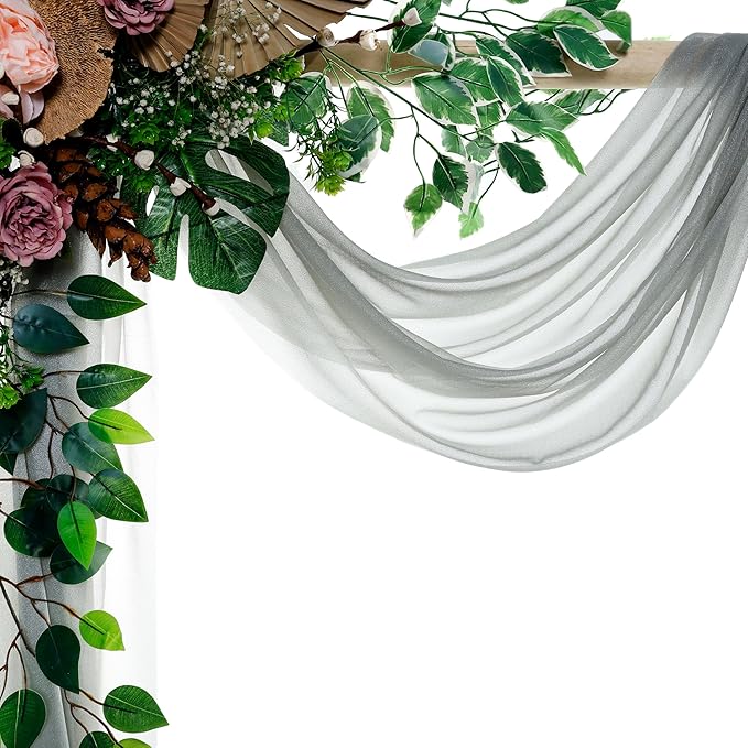 VDS Pack of 1 Panel (30 Inch X 40 Feet) Wedding Arch Draping Fabric Sheer Chiffon Fabric Drapery for Wedding Ceremony Reception Swag Backdrop Canopy Chuppah ARBO Altars Decoration (Grey)