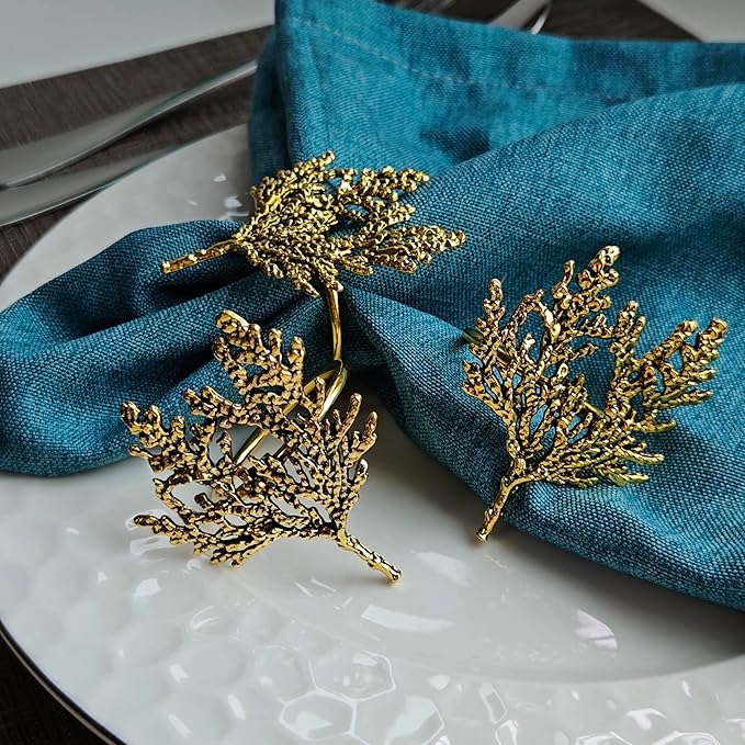 Set of 6 Gold Branch Design Napkin Rings - Elegant Metal Decor for Dinner Table, Wedding, Party
