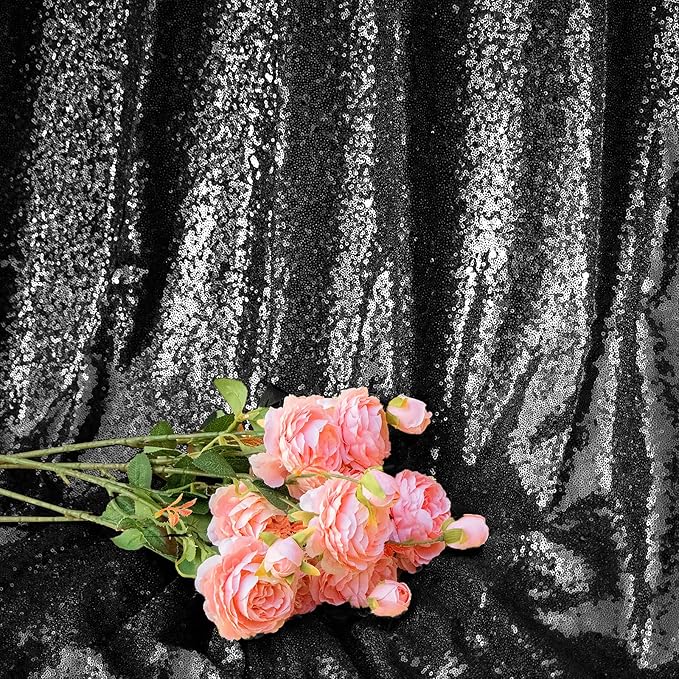 Black Sequin Backdrop Curtains 1 Panel 10FTx10FT Wedding Photo Backdrop Drapes Glitter Birthday Bridal Party Curtains Sparkle Background Party Decor Curtains