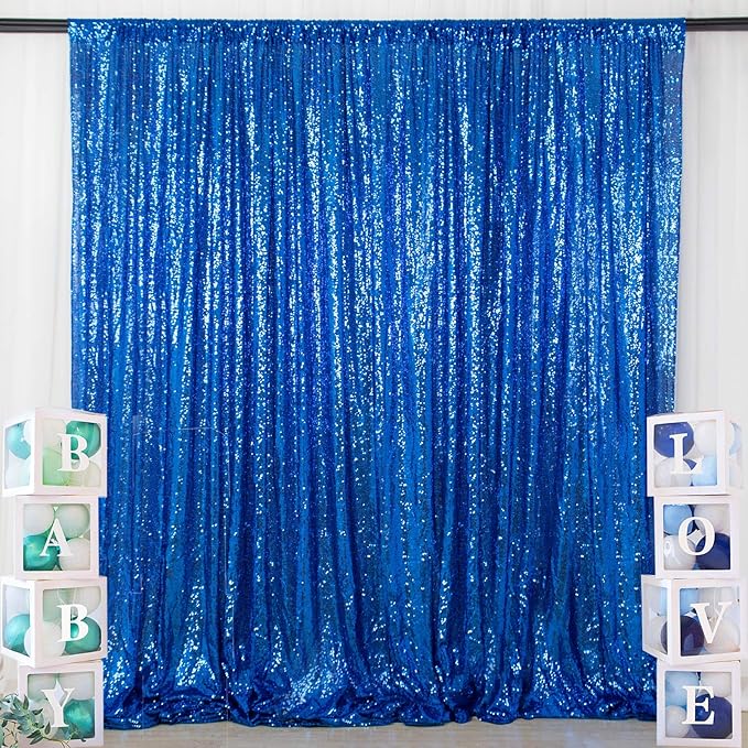 ShinyBeauty Sequin Backdrop 6FTx6FT Royal Blue Wedding Shimmer Fabric Background for Baby Shower, Party Event - Photo Booth Sparkle Sequin Wall