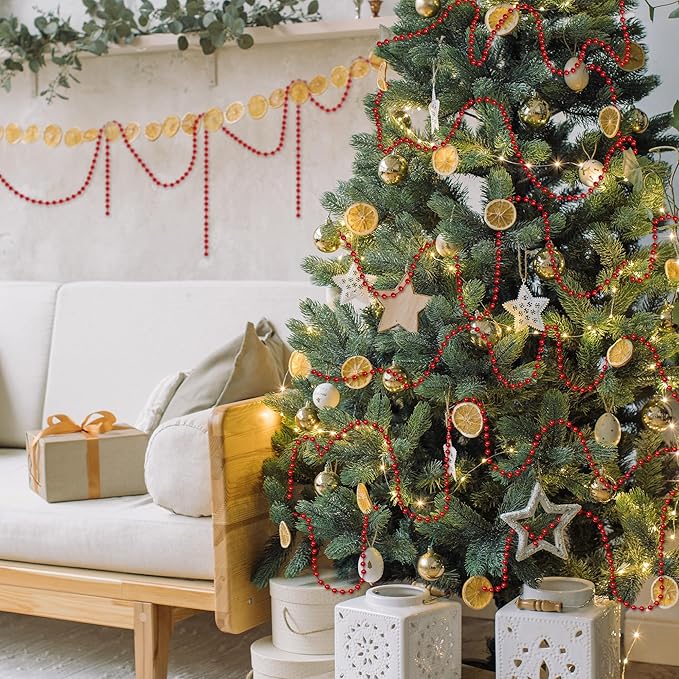 100 Feet Christmas Tree Decorations, Christmas Red Hanging Beads Garland Chain, Beads Strands Chain Trim Garland Decoration for Home Mantle Fireplace Wreath Xmas Tree Decor Supplies
