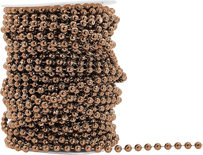 Mandala Crafts 6mm Faux Brown Pearl Beads Roll - 27 Yards Strand of Fake Pearls Chain Garlands Spool String for Christmas Tree, Wedding, Party, Vases, DIY Decoration