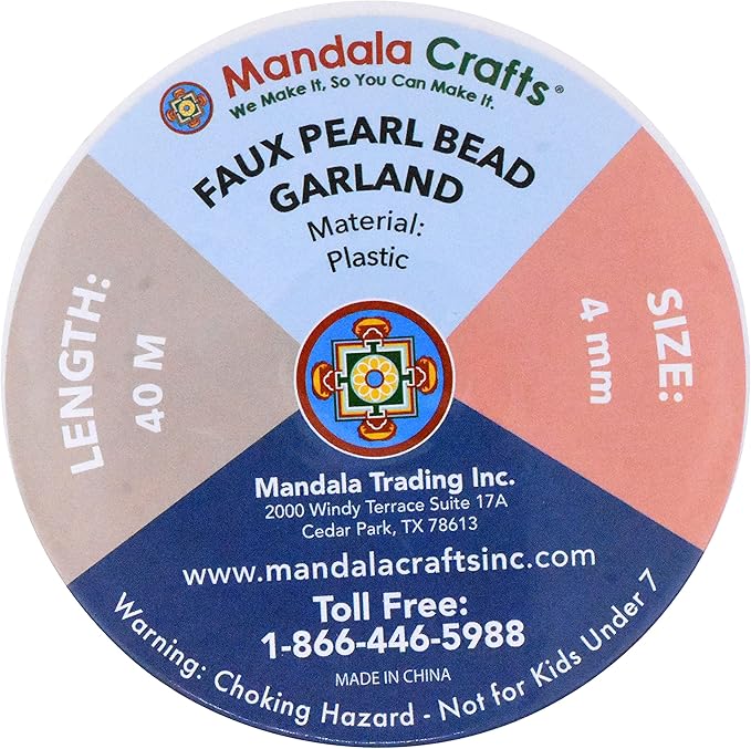 Mandala Crafts 4mm Faux Metallic Silver Pearl Beads Roll - 44 Yards Strand of Fake Pearls Chain Garlands Spool String for Christmas Tree, Wedding, Party, Vases, DIY Decoration