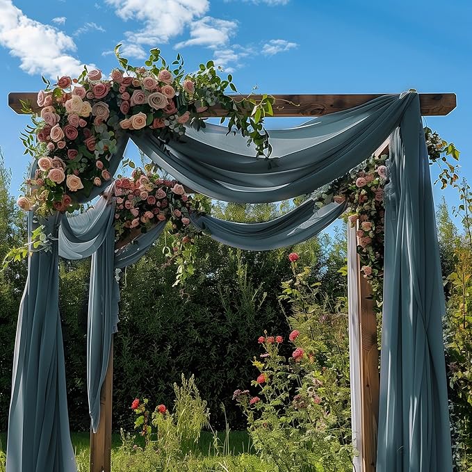 Wokceer Wedding Arch Draping Fabric Grey Blue 6 Panels 28.7" x 20FT Sheer Drapes Backdrop Arch Draping Fabric for Wedding Ceremony Birthday Party Bridal Shower Decoration