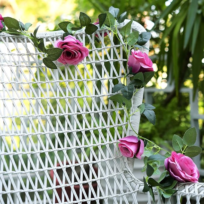FiveSeasonStuff 29 Ft 4 Pack Rose Silk Flower Garland Artificial Flowers Decoration Hanging Floral Décor for Wedding Baby Shower Birthday Party Garden (Fuchsia)