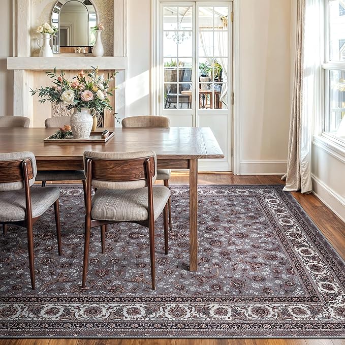 Bloom Rugs Washable Non-Slip 9' x 12' Rug - Slate Gray Traditional Oriental Area Rug for Living Room, Bedroom, Dining Room, and Kitchen - Exact Size: 9' x 12'