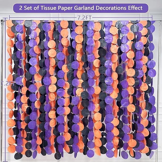 192 Ft Orange Purple Black Party Decorations Polka Dots Streamer Garland Backdrop for Halloween Graduation Birthday Baby Shower Wedding Engagement Bachelorette Bridal Shower Holiday Party Supplies