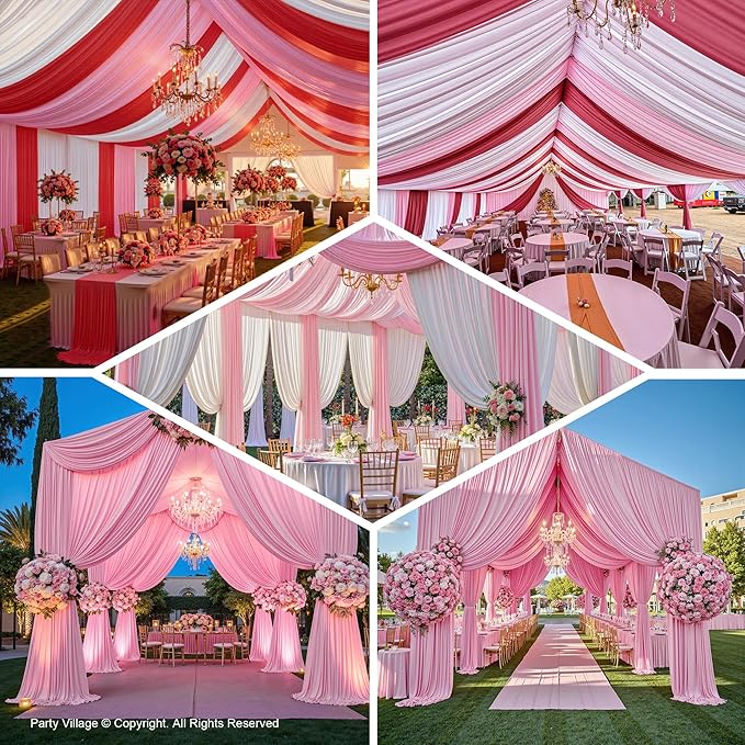 PartyVillage 10ftx40ft Baby Pink Ceiling Curtain for Wedding Parties – 2 Panels Wrinkle-Free 40 FT Long Tent Draping Curtains for Wedding, Birthday & Theme Parties, 40ft Height with Rod Pocket