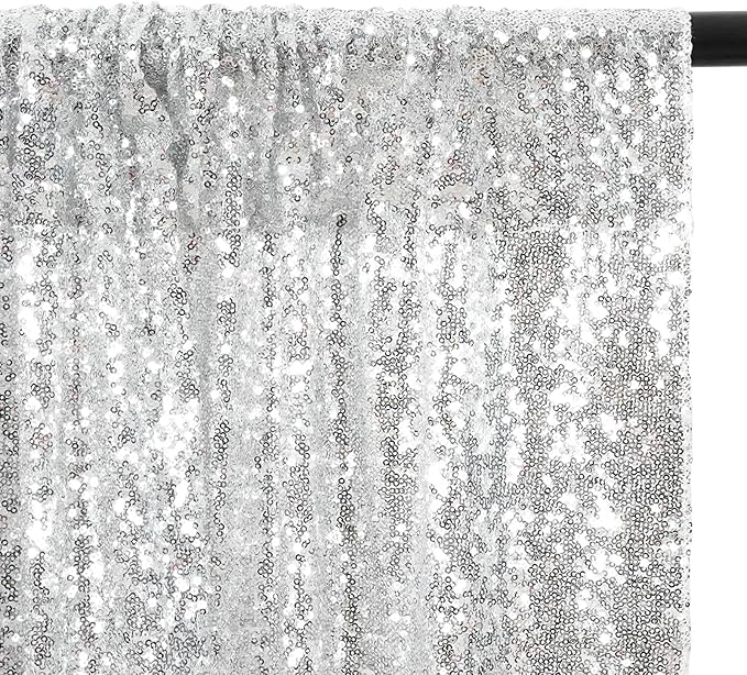 Poise3EHome Silver Sequin Backdrop Curtain, 2 PCS 5FT x 10FT Sequin Panels for Backdrop,Sequence Wedding Party Background Drapes